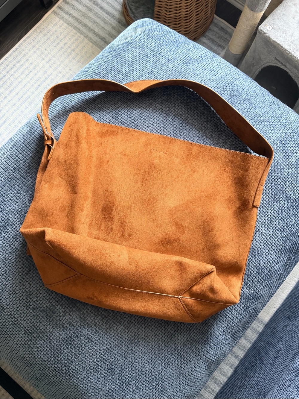 Vegan Leather Suede Shoulder Hobo Bag in Cognac Brown